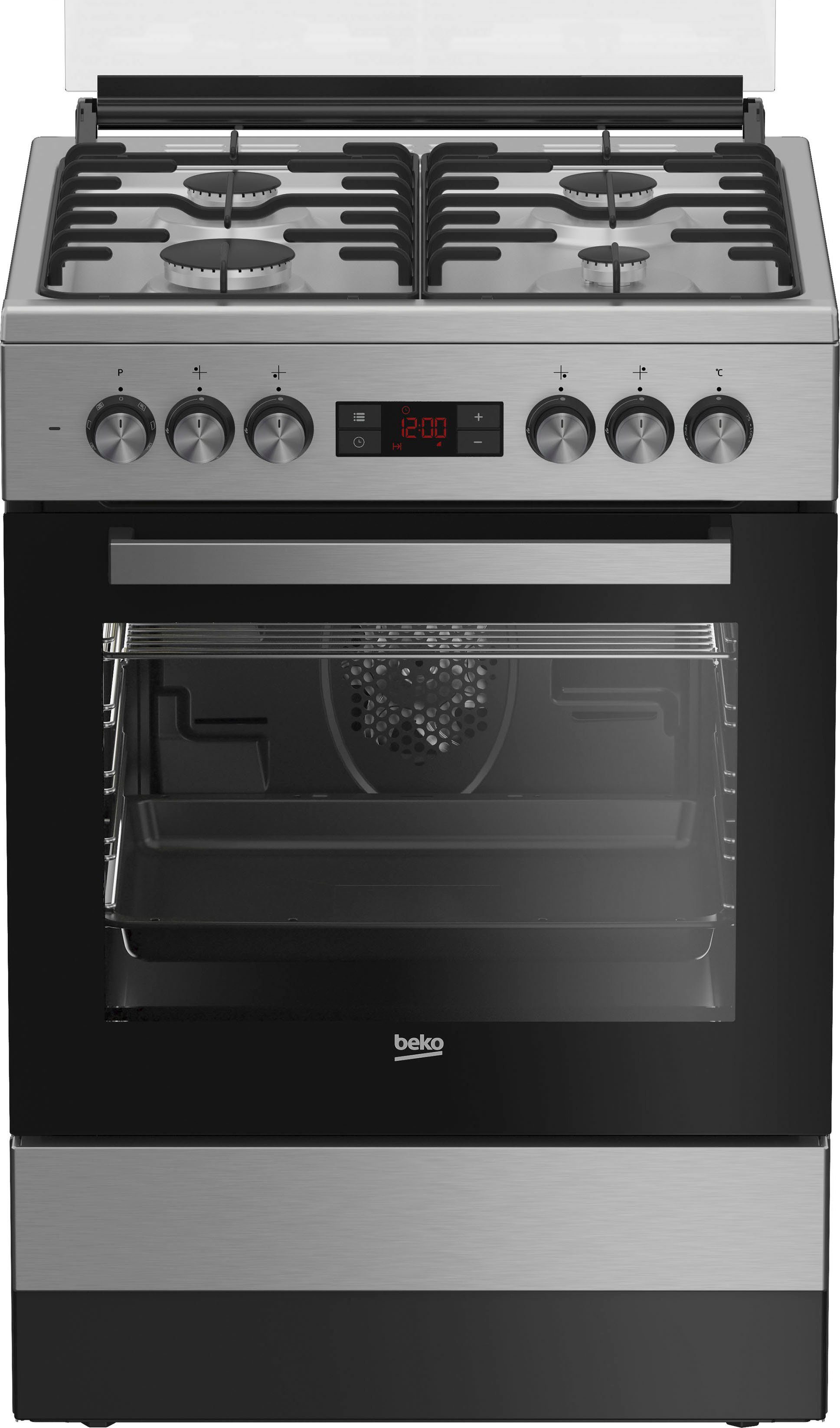 BEKO Gas-Standherd FSM62320DXS 7785882906, mit Teleskopauszug nachrüstbar, Präzises Kochen mit Gas kombiniert mit großzügigem Backofen