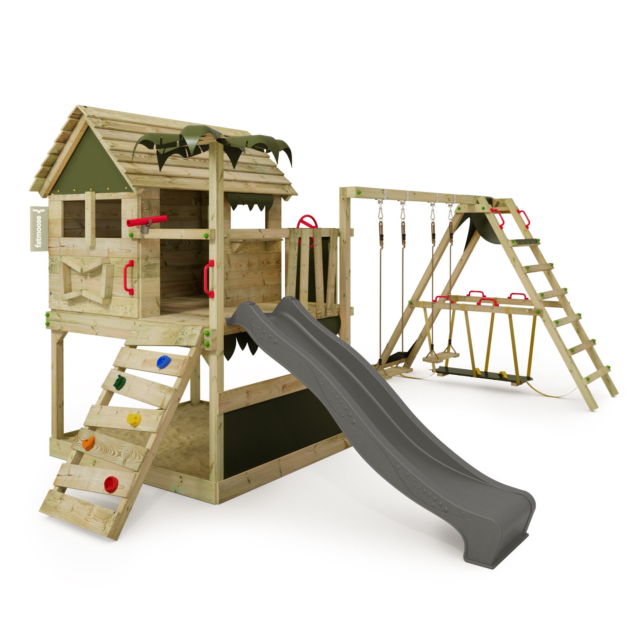 FATMOOSE Spielturm TikaTaka - Abenteuer-Stelzenhaus mit Wellenrutsche & Sandkasten, - verschiedene Varianten - alle mit 10 Jahren Garantie*