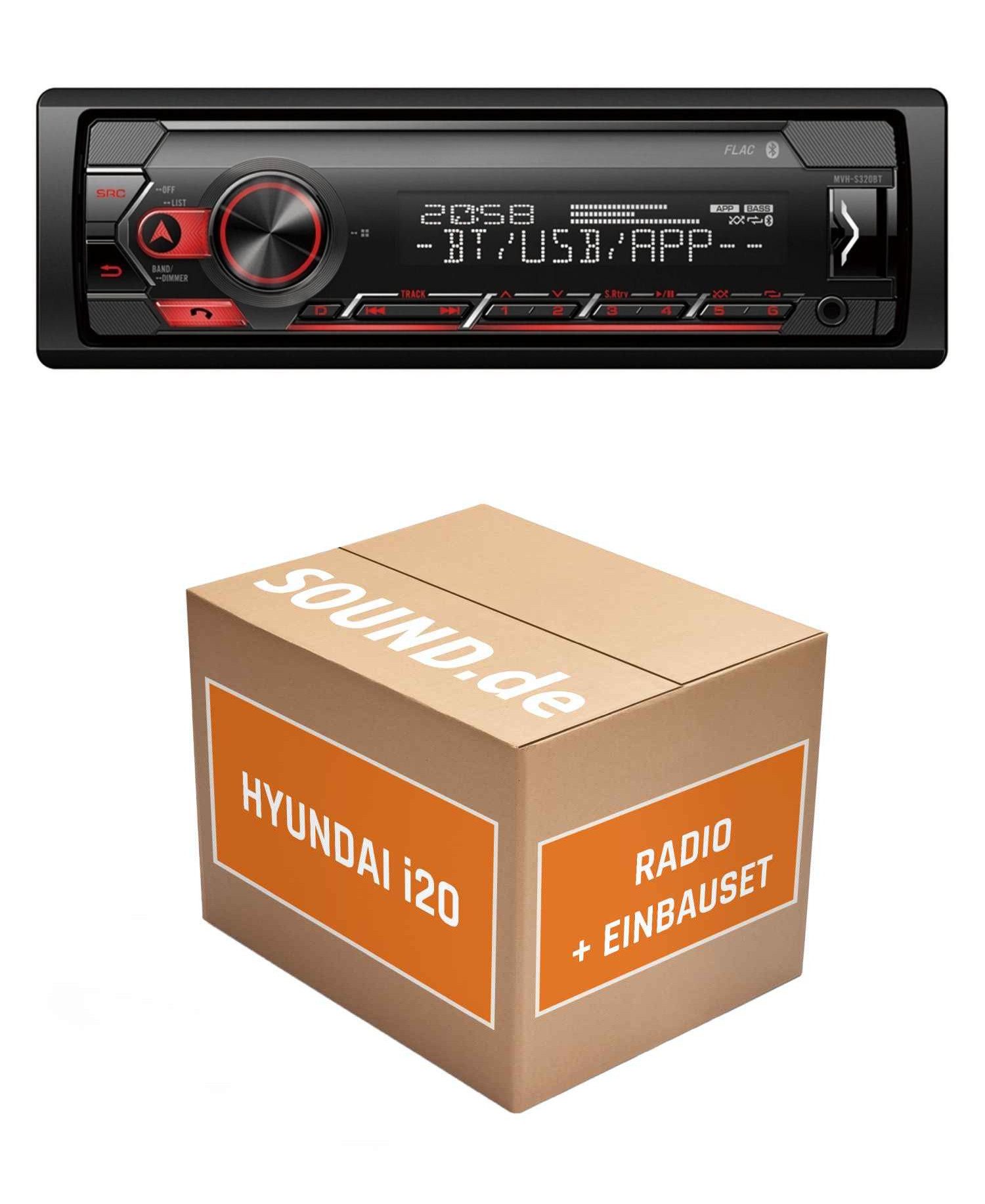 JUST SOUND best choice for caraudio Autoradio Einbauset Pioneer Pioneer MVH-S320BT Hyundai i20 PB Autoradio (RDS, Abnehmbares Bedienteil, AM/FM Radio, Animiertes Display, Bluetooth, AUX Eingang, 1 DIN)