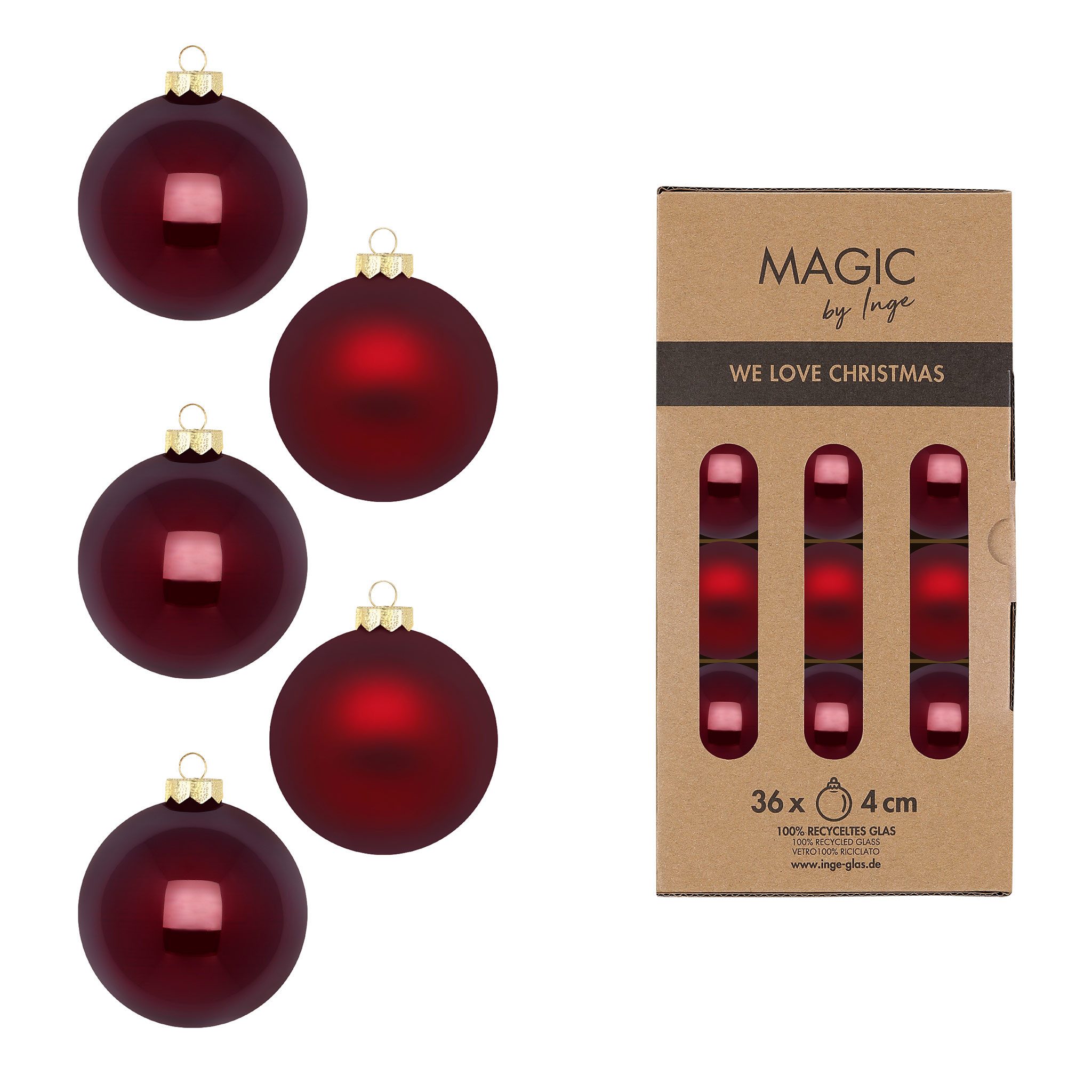 Holly & Jolly Weihnachtsbaumkugel, Weihnachtskugeln Glas 4cm 36 Stück - Smooth Port