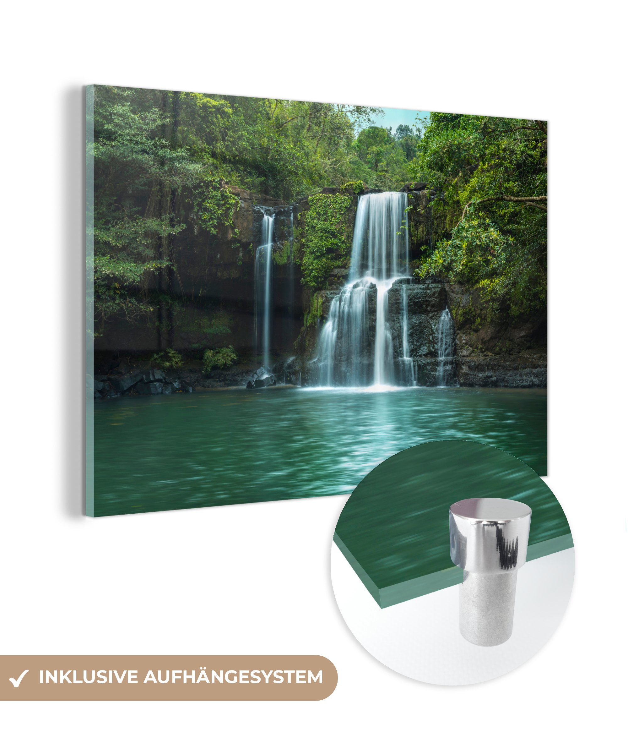 MuchoWow Acrylglasbild Wasserfall - Thailand - Tropisch, (1 St), Acrylglasbilder Wohnzimmer & Schlafzimmer | Bilder