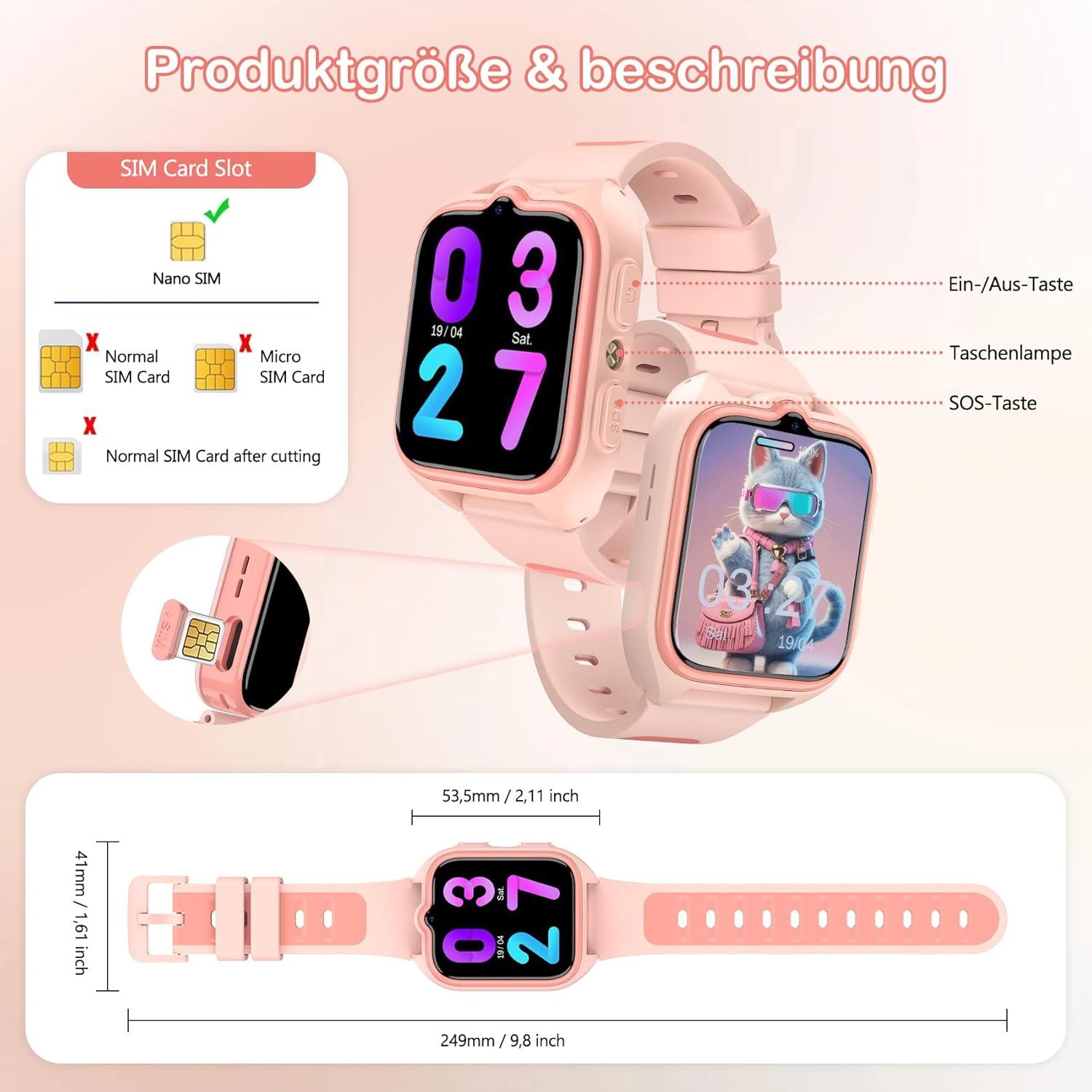 IOWODO Z30-4G Smartwatch (2,5 cm, sim-karte), Kinder Smartwatch mit 4G Telefonie Ortung