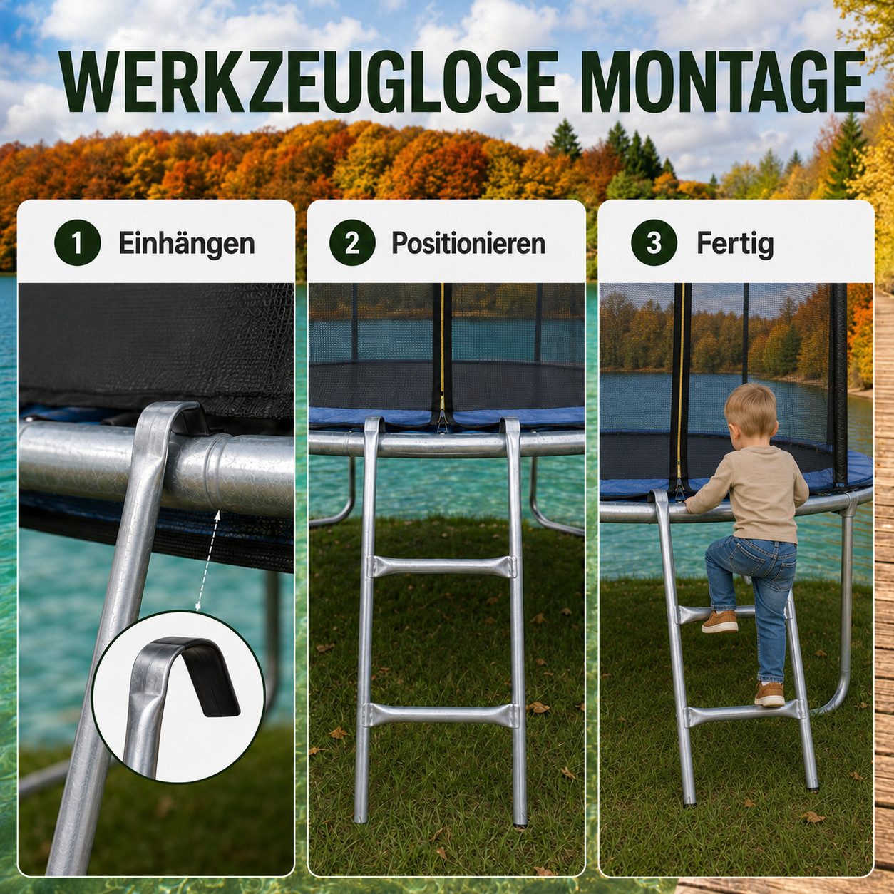 4myBaby Trampolinleiter Sichere Leiter mit 2 Stufen – rutschfest & wetterfest (Trampolinzubehör, Einzelartikel), praktische Einstiegsleiter für Gartentrampoline