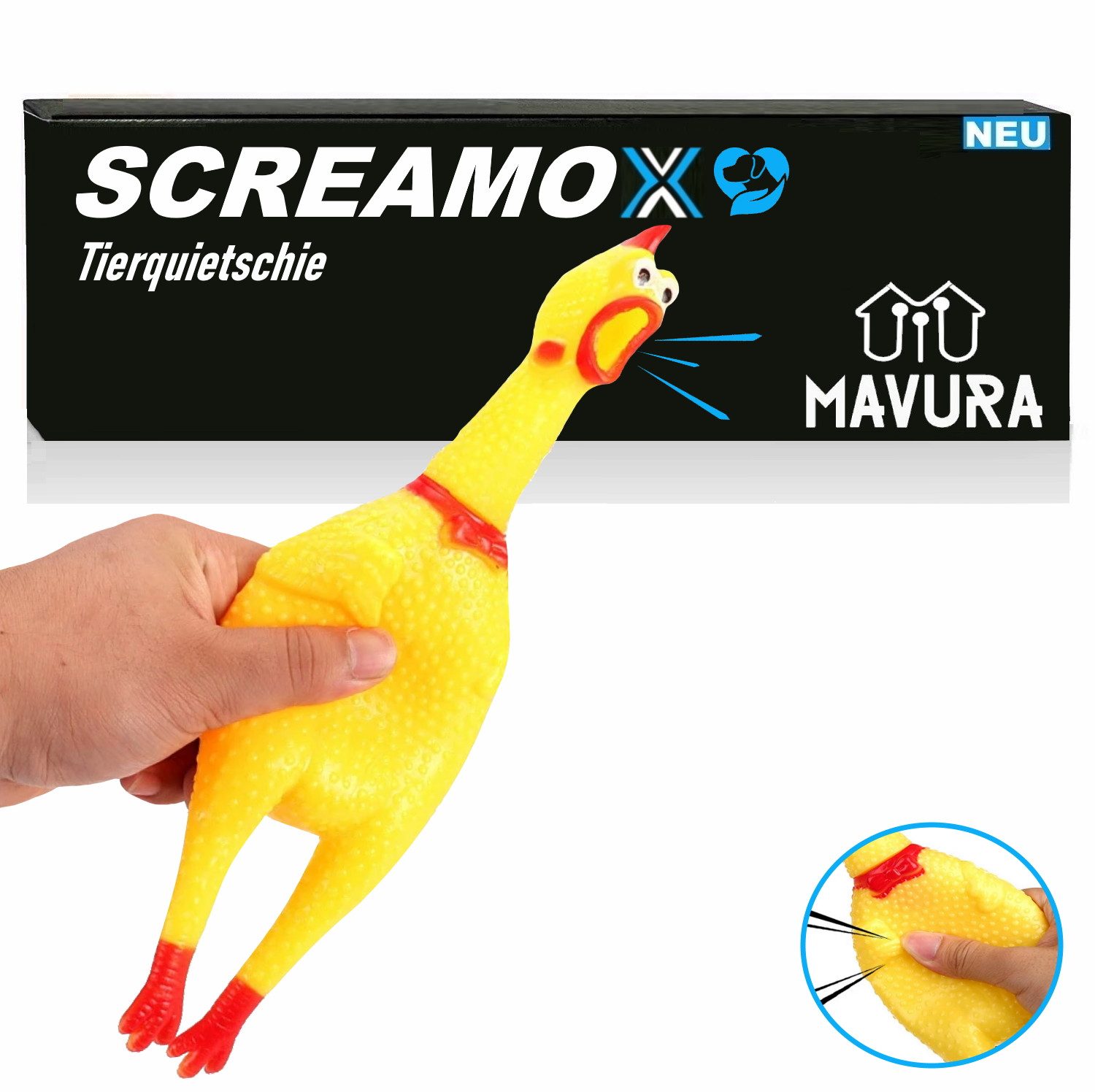 MAVURA Tierquietschie SCREAMOX Hundespielzeug Quietschendes Huhn quietscher Spielzeug, Quietschfigur Quietscherfigur Quietsch Huhn Gummihuhn Gummi