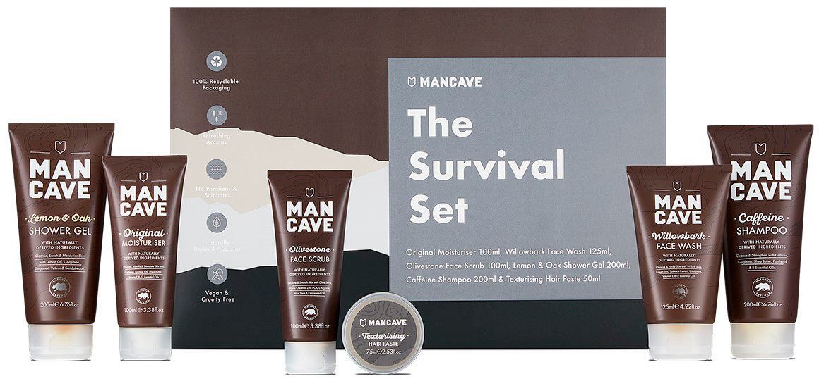 Set, MAN The CAVE Hautreinigungs-Set für Männer Survival 6-tlg.,