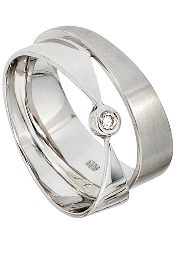 JOBO Fingerring Breiter Ring mit Diamant, 585 Weißgold