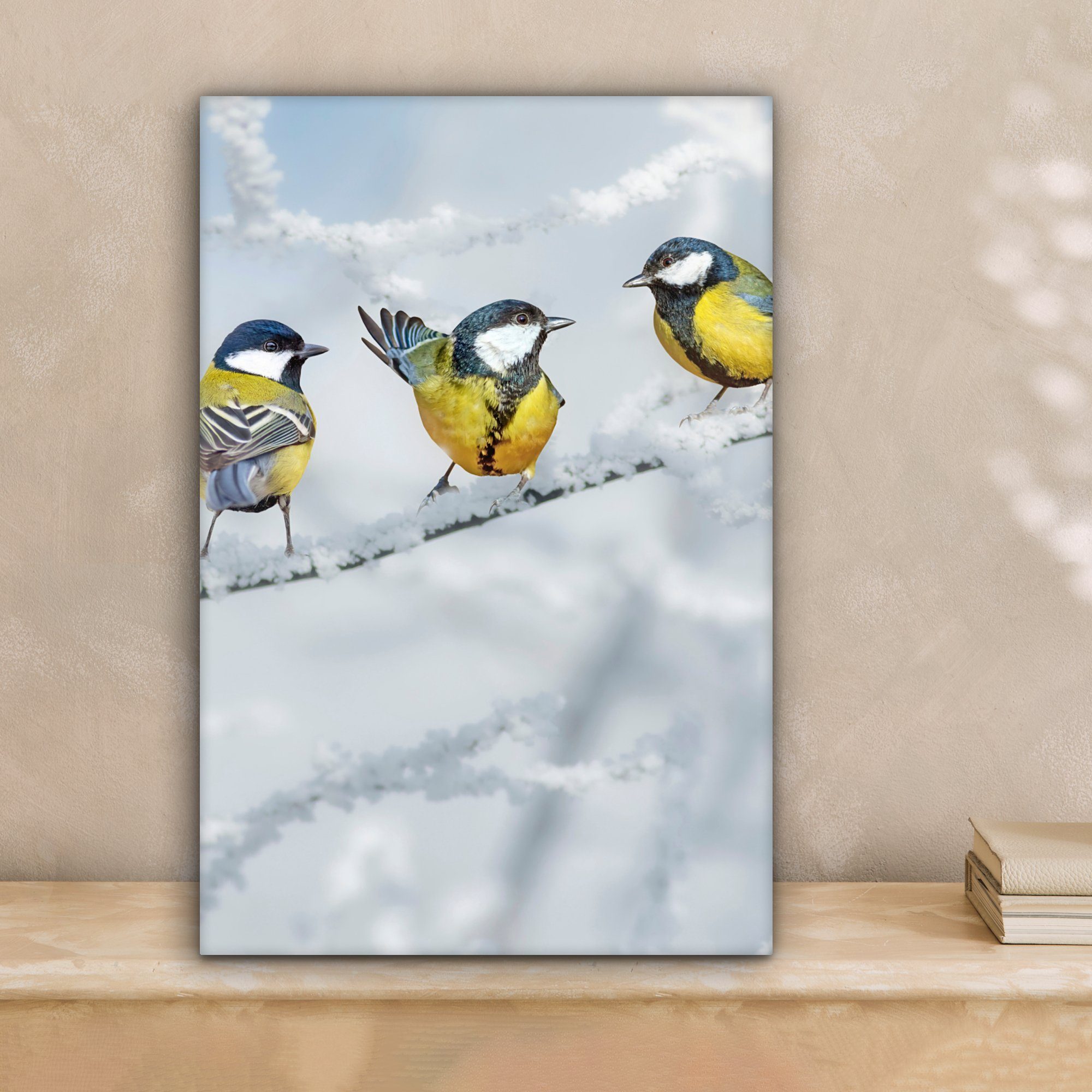 OneMillionCanvasses® Leinwandbild Vogel - Kohlmeise - Winter - Schnee - Zwe günstig online kaufen