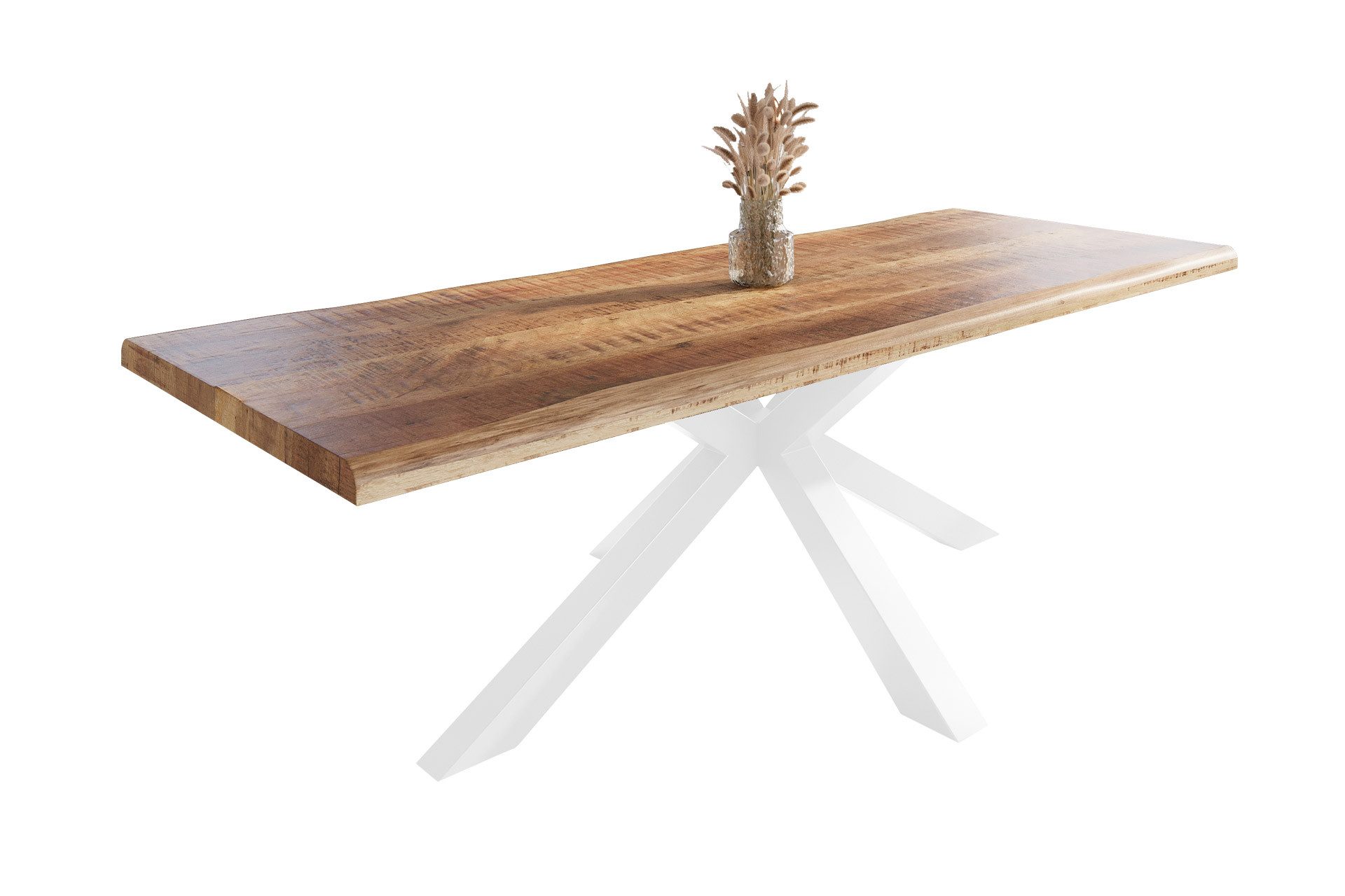 SAM® Baumkantentisch Mavel, Mangoholz, naturfarben, Baumkante, Metallgestell Spider-Form