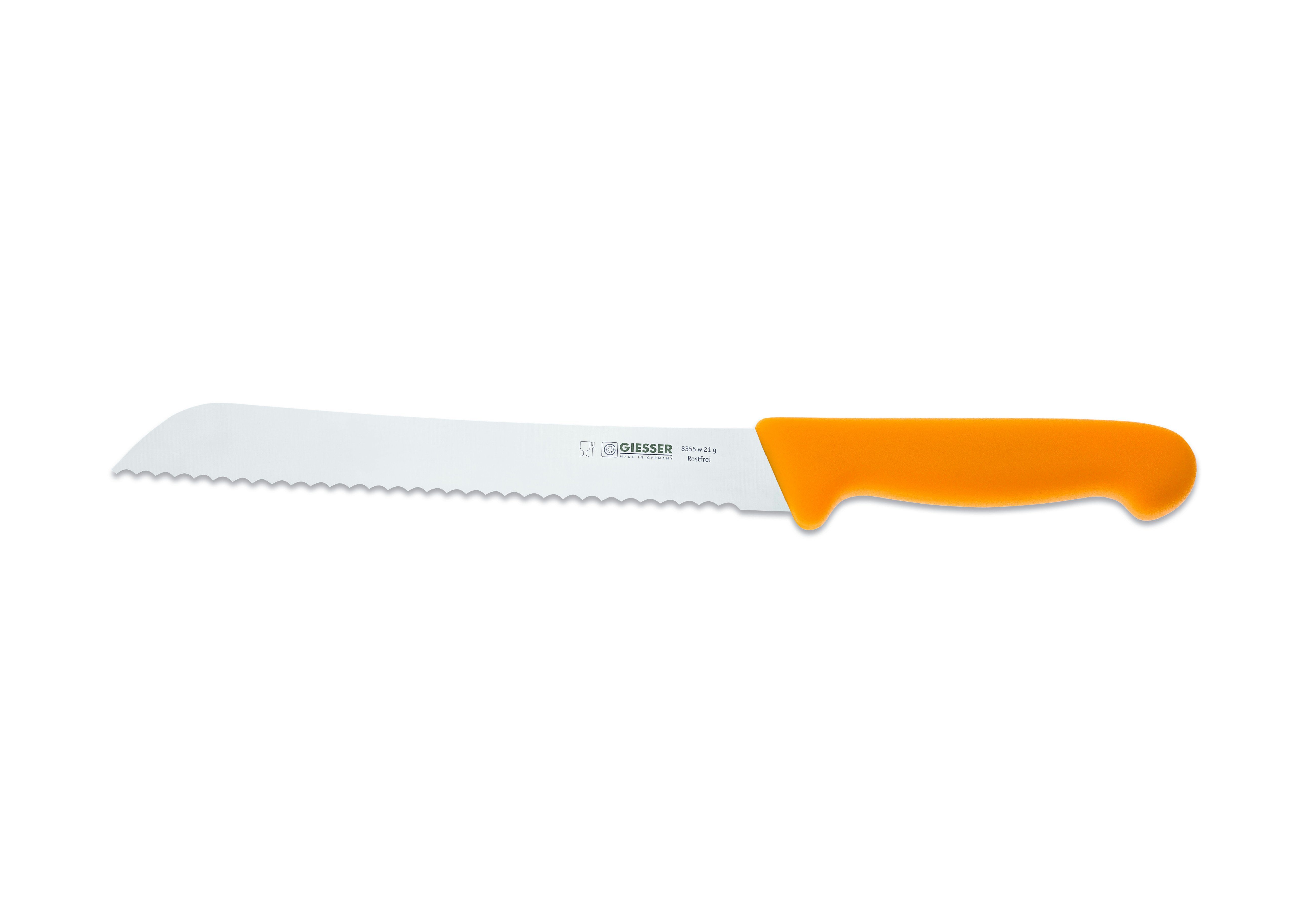 Giesser Messer Brotmesser Konditormesser 8355, Kunststoffgriff, 6 mm Welle, ideal zum Brot schneiden Gelb