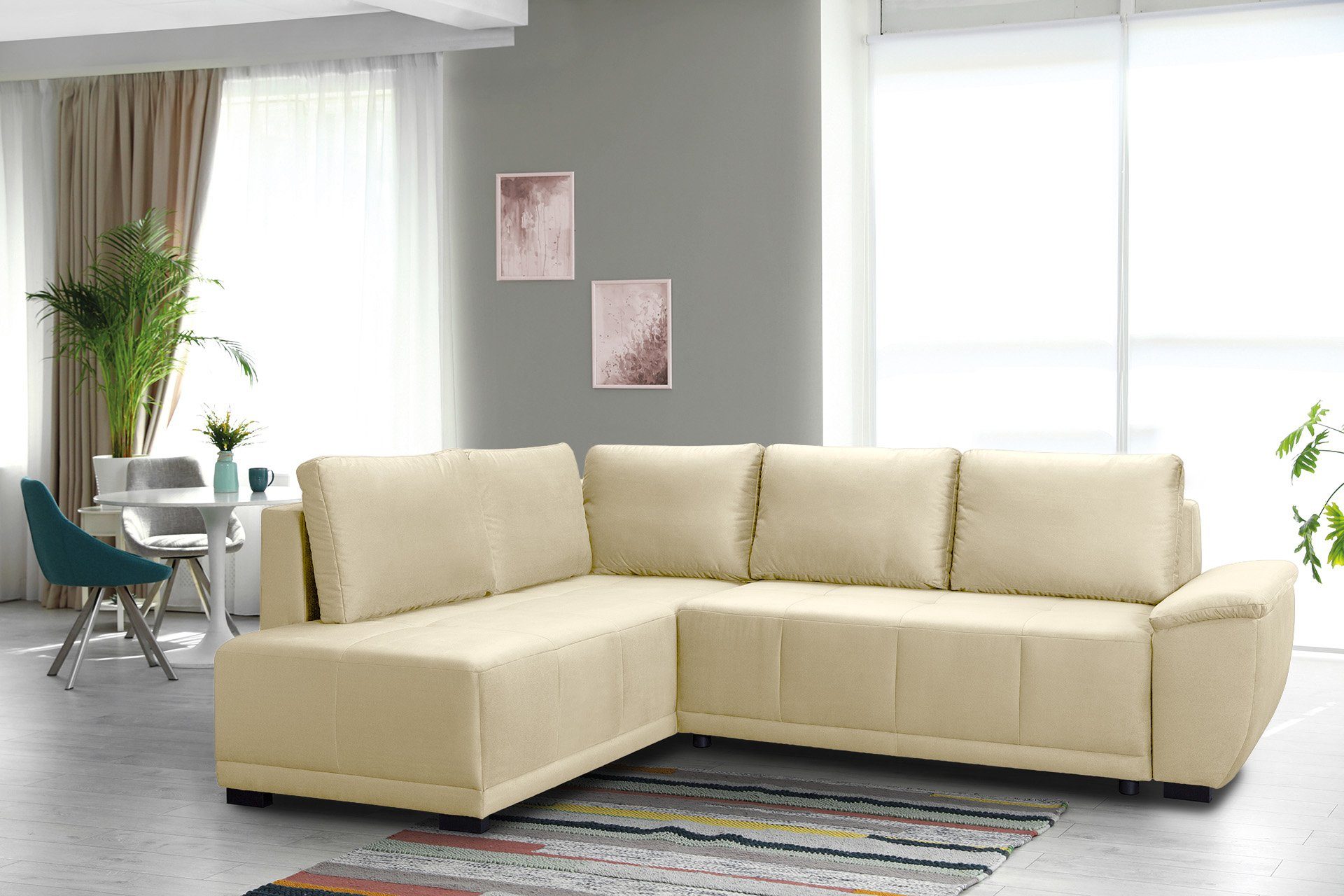 beidseitig, Rückenkissen Ecksofa, - Schlaffunktion exxpo fashion 5 sofa & Ottomane inkl. Bettkasten,