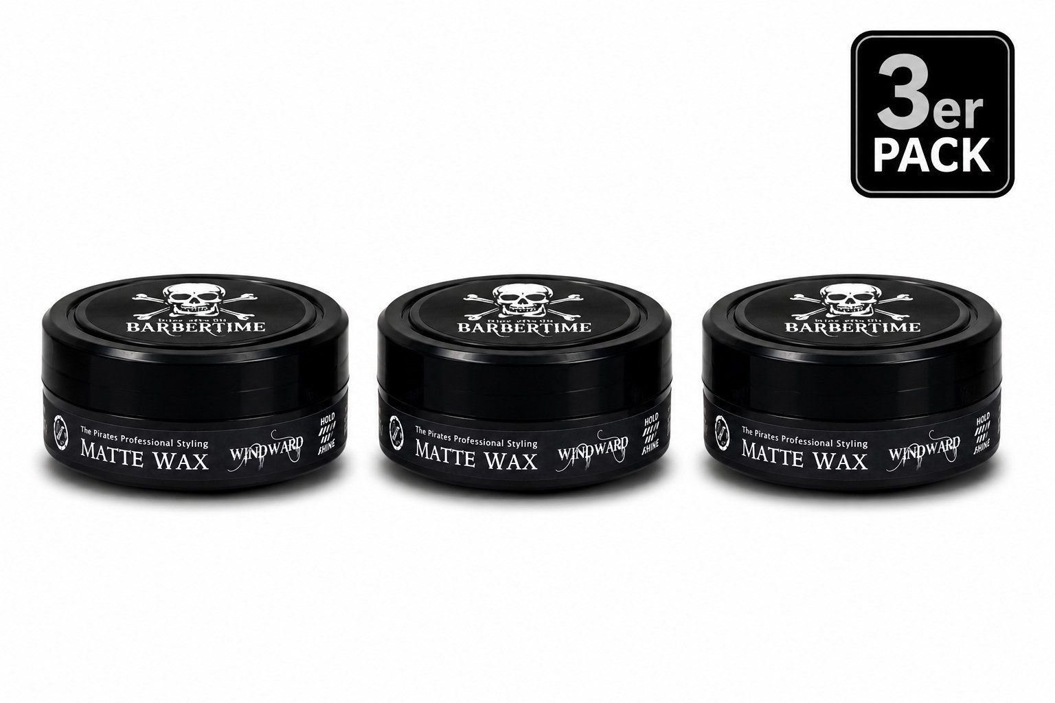BARBERTIME Haarwachs 3x Haarwachs Hair Wax Styling Wax 150ml Matte Wax Windward, 3-tlg.
