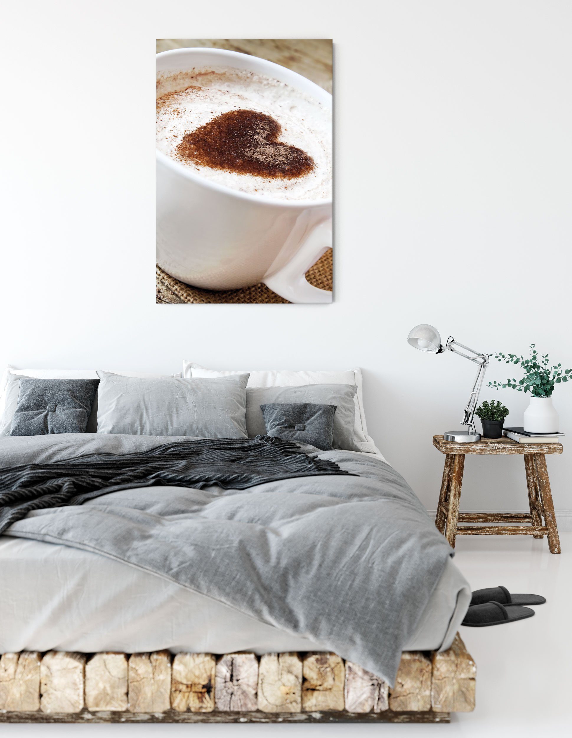 Pixxprint Leinwandbild Kaffe Herz, bespannt, Zackenaufhänger St), mit fertig (1 Leinwandbild Herz Kaffe mit inkl