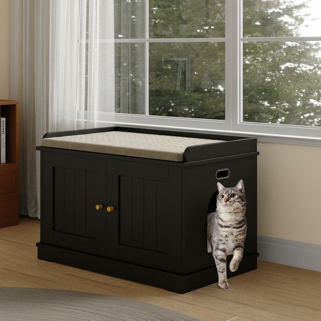 GarveeMore Katzentoilette Katzenklo Schrank Katzenhaus Katzenmöbel 80x50x54cm