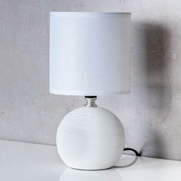 Levandeo® Nachttischlampe, Tischlampe Keramik H26cm Weiß Rund Licht Lampe Nachtlampe Shabby