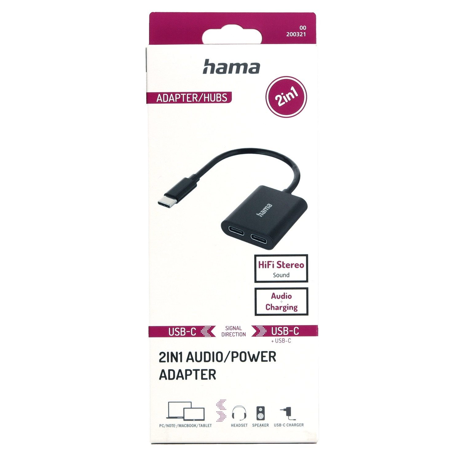 Hama 2in1 Audio-Adapter USB-C auf 2x USB-C USB-Kabel, USB-C + Ladebuchse Strom für Handy Smartphone Tablet PC Notebook