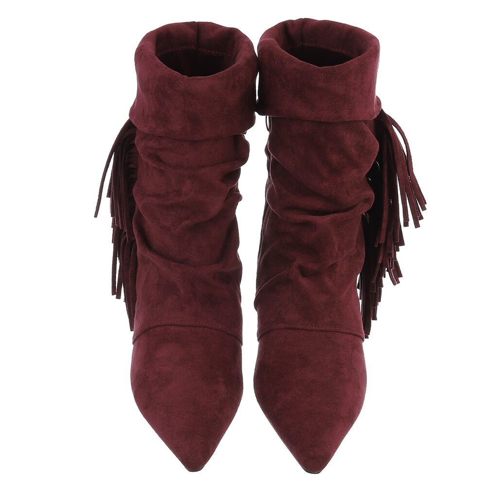 Ital-Design Eleganter Stiefel mit Fransendetails für Damen Stiefelette (90417825) Pfennig-/Stilettoabsatz Stiefeletten in Weinrot