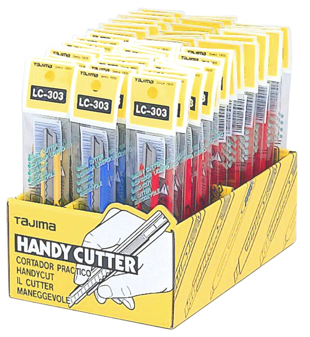 Tajima Cutter mit Auto-Blade-Lock 9 Cutter Stück, 3 Tajima mm Gelb,Blau,Rot 60 Klingen.Display