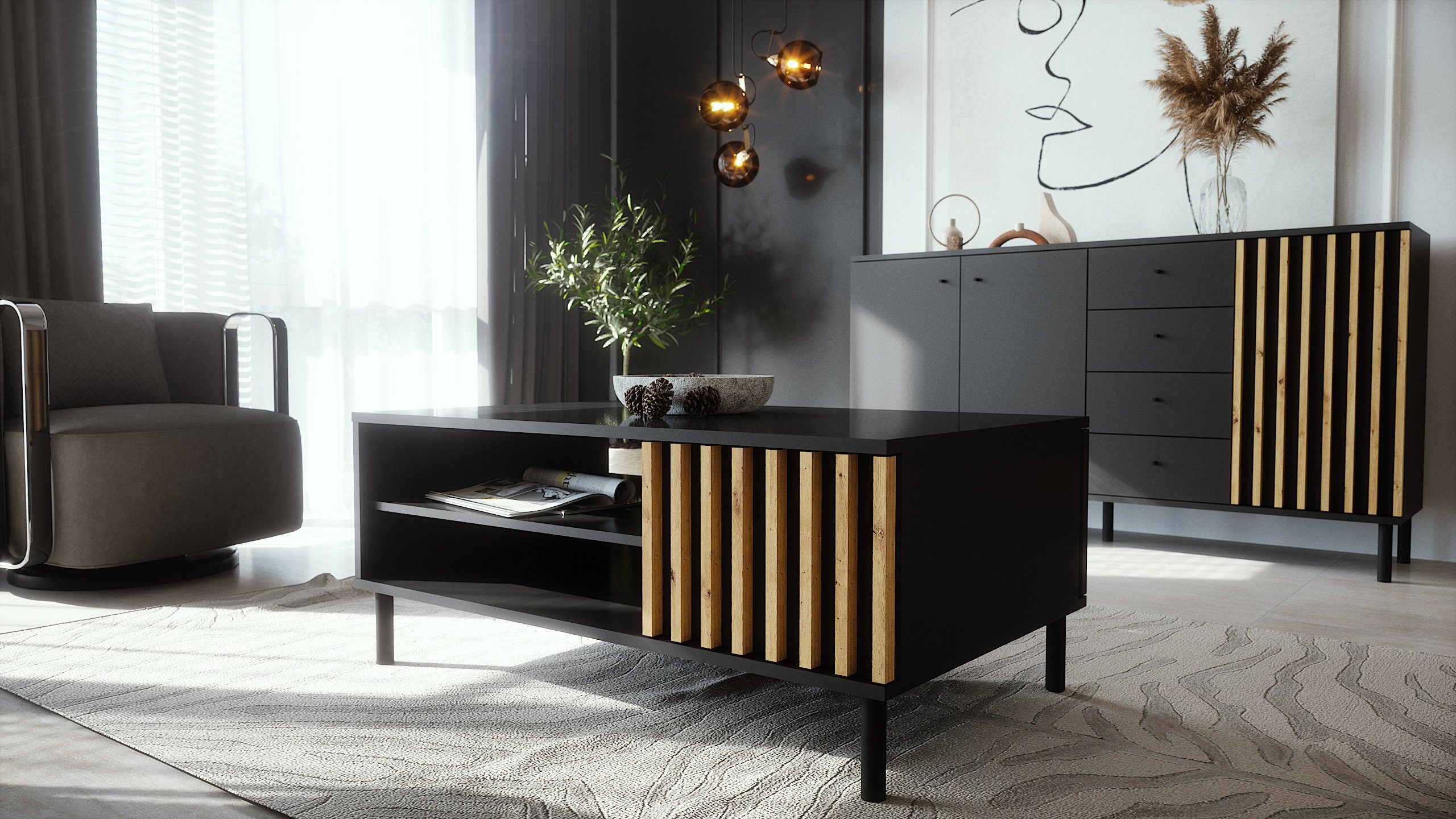 Newroom Couchtisch Ebono, Wandpaneel Wildeiche Schwarz günstig online kaufen