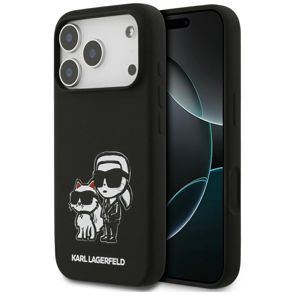 KARL LAGERFELD Handyhülle MagSafe iPhone 17 Pro Silikon schwarz Figuren Logo 6,3 Zoll, Kantenschutz