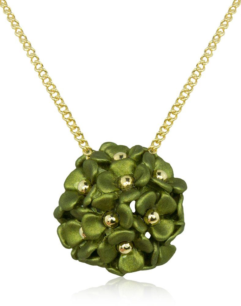 Valentinstagsgeschenk LUISIA Kette mit Anhänger Halskette "Mia" mit Blüten Kugel (inkl. Schmuckbox), 16 Karat vergoldet, grün, Olivgrün