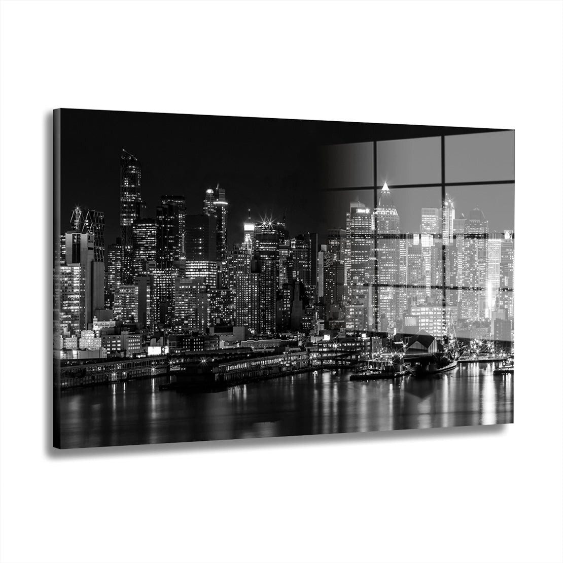 Acrylglasbild Schwarz weiss New York By Night Acrylglas Wandbild Bild Wanddeko Wohnz