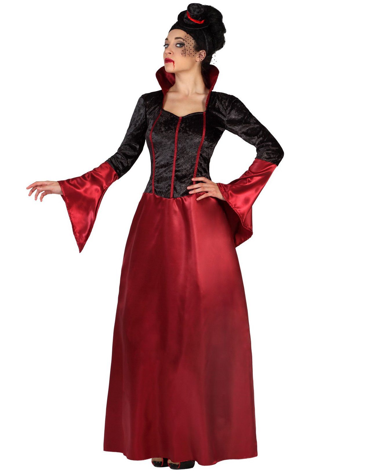 atosa Vampir-Kostüm Elegante Vampirin Halloween-Damenkostüm schwarz-rot