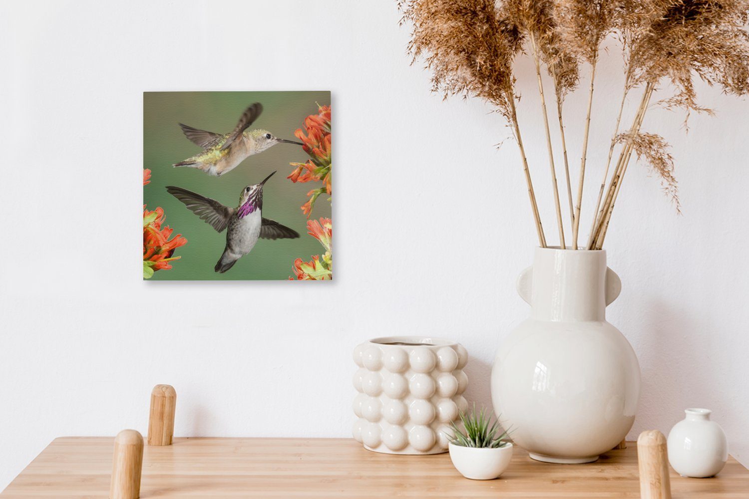 St), - (1 Blumen Kolibri - Wohnzimmer Leinwand für OneMillionCanvasses® Bilder Schlafzimmer Leinwandbild Orange,
