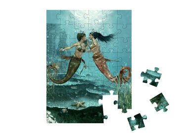 puzzleYOU Puzzle Digitale Kunst: Zwei Meerjungfrauen unter Wasser, 48 Puzzleteile, puzzleYOU-Kollektionen Meerjungfrau