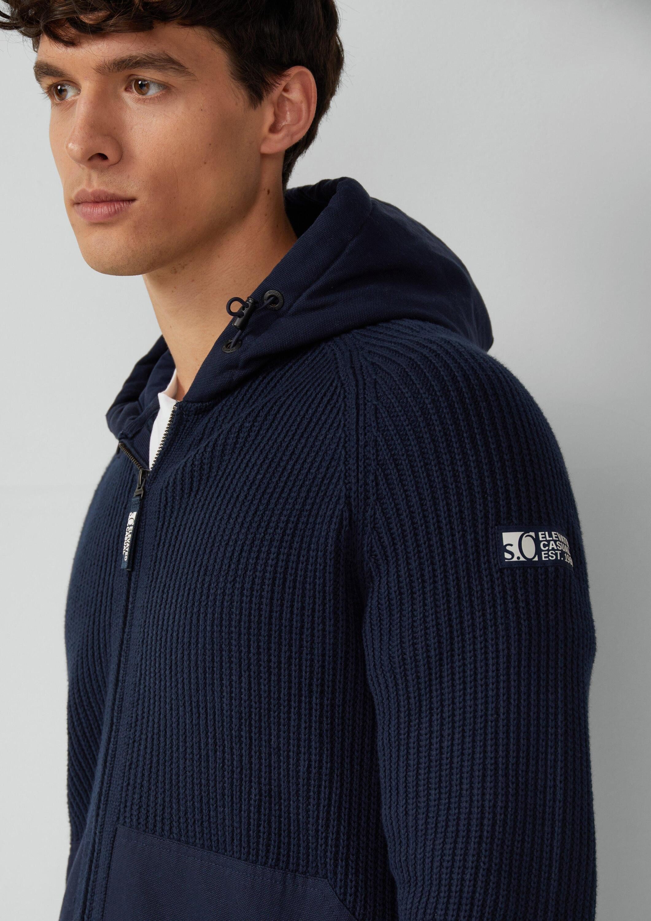 s.Oliver Cardigan Strickjacke Fabricmix-Strickjacke mit Kapuze und sportiven Details