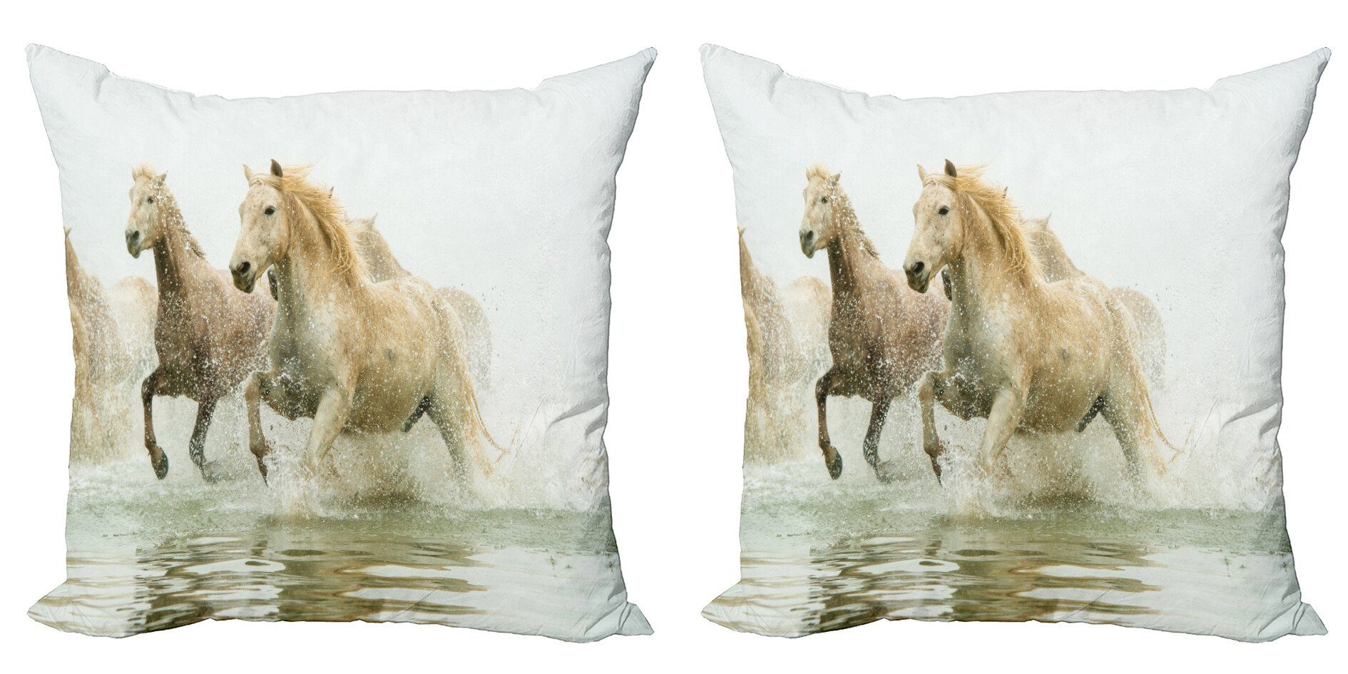 Kissenbezüge Modern Accent Doppelseitiger Digitaldruck, Abakuhaus (2 Stück), Weiß Camargue Pferde in Wasser | Kissenbezüge