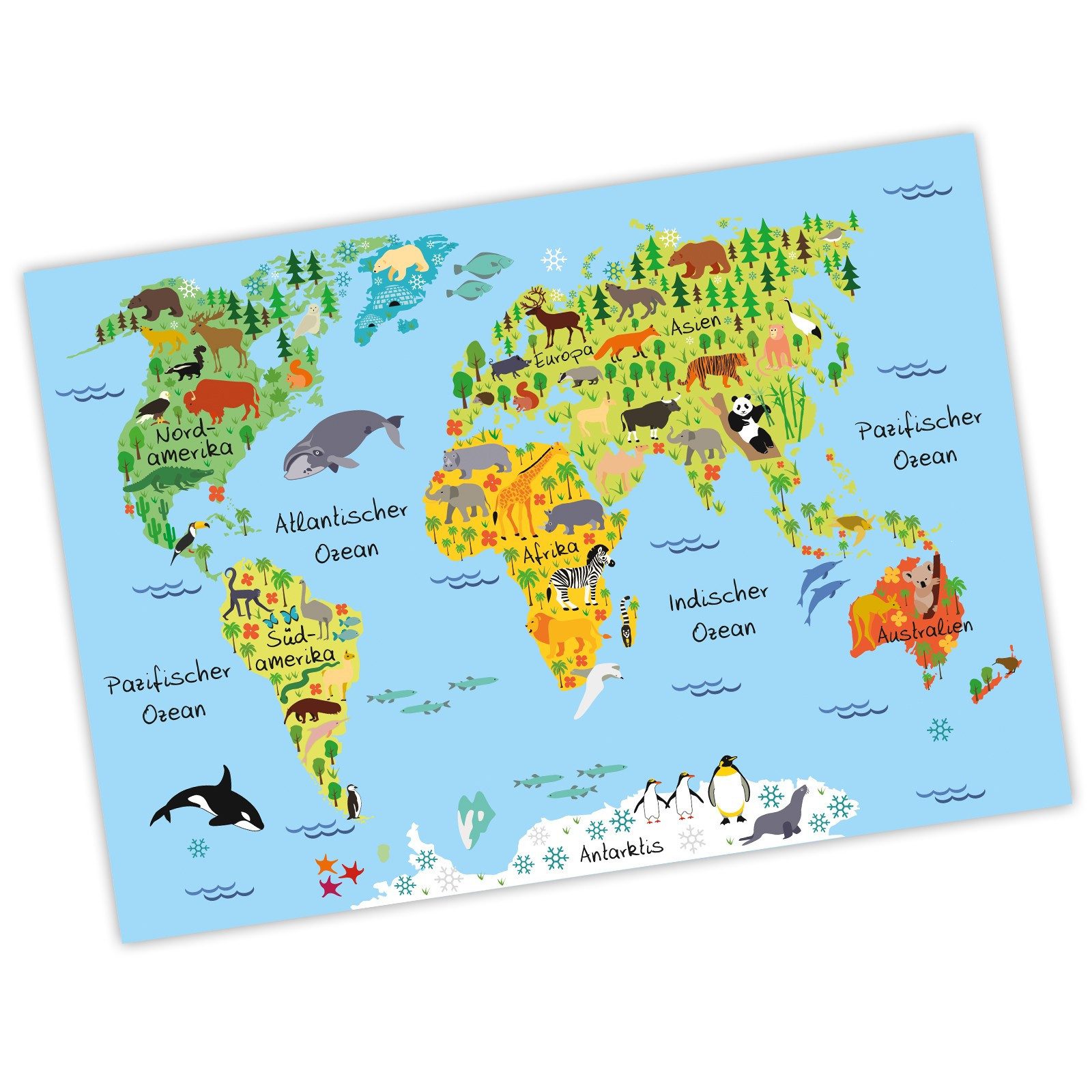 nikima Плакат Kinder Weltkarte Blau - Größe: A3 - 420 x 297 mm, Weltkarte, in 3 Größen