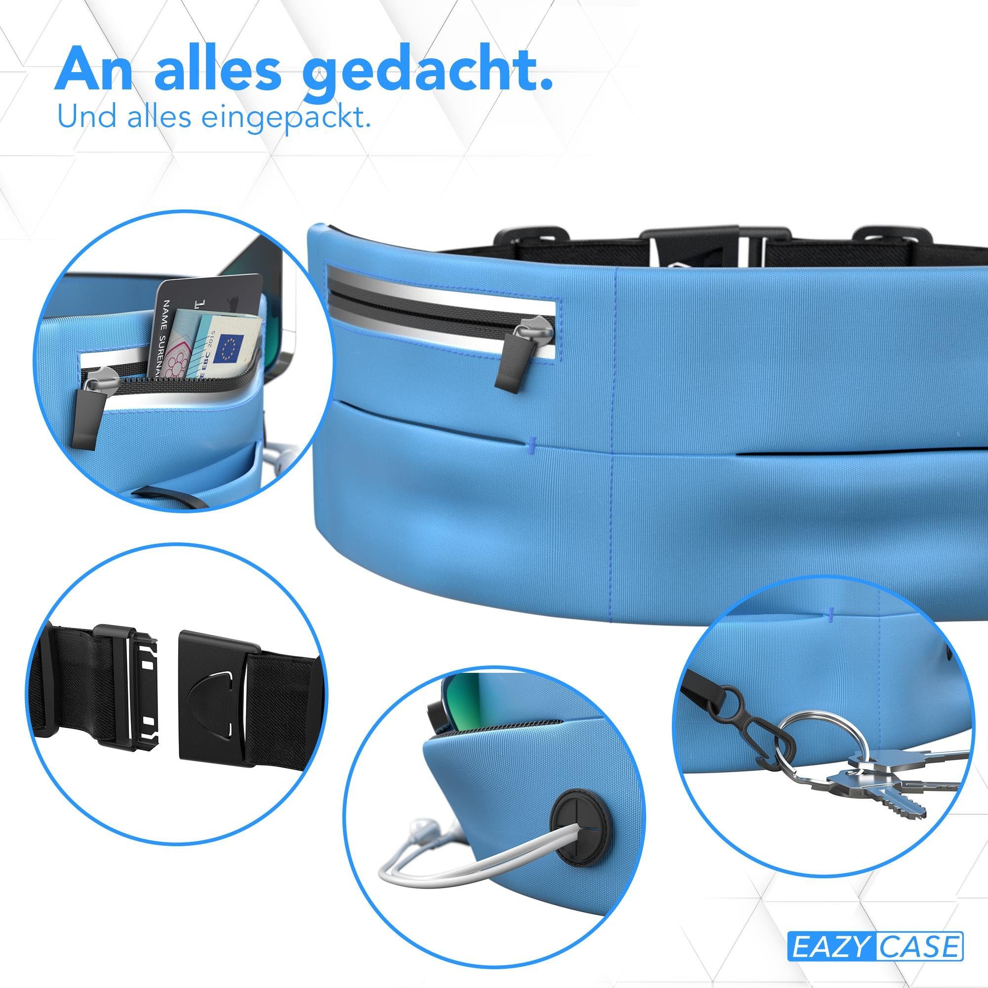 EAZY CASE Laufgürtel Universal Sport Bauchtasche Breit Laufgürtel für Handy Schlüssel etc. Sporttasche Bauchtasche Hell Blau