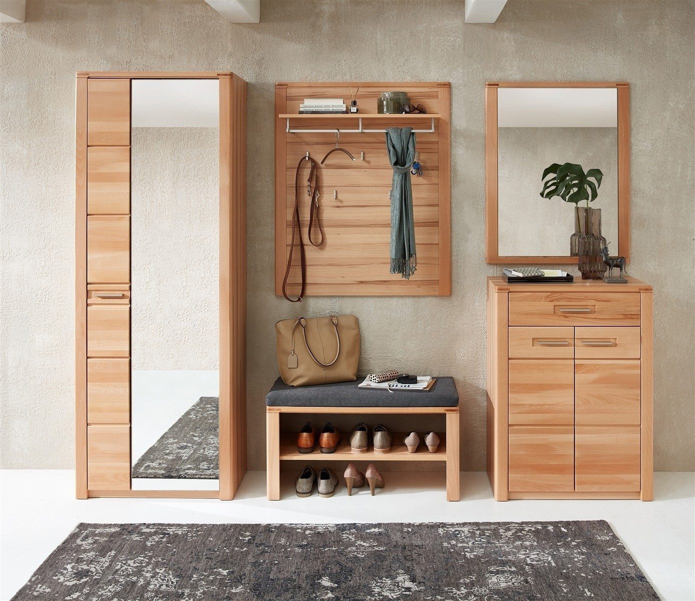 freiraum Garderoben-Set Nature One, 5-teilig, soft-close, FSC Kernbuche teilmassiv - 268x201x40cm (B/H/T)