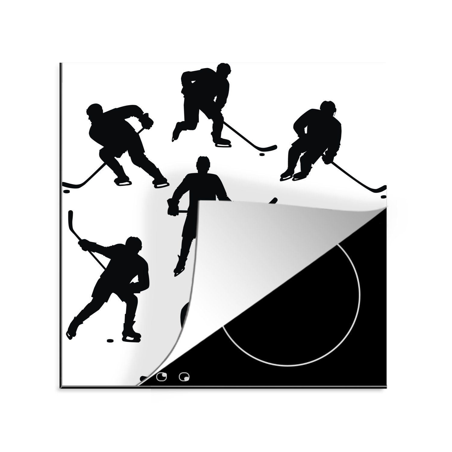 MuchoWow Herdblende-/Abdeckplatte Eine Illustration von verschiedenen Eishockeyspielern in schwarzer, Vinyl, (1 tlg), 78x78 cm, Ceranfeldabdeckung, Arbeitsplatte für küche