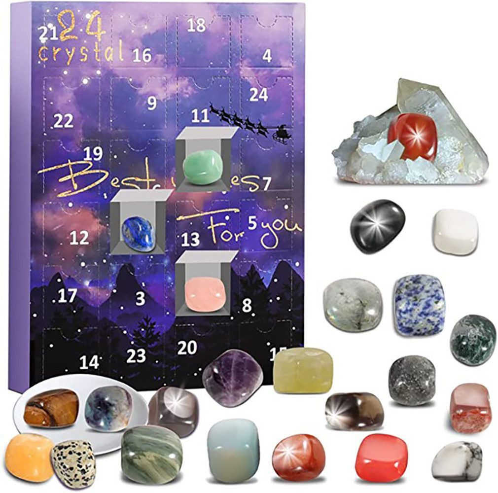 RWEUOQ Adventskalender Adventskalender Weihnachts-Countdown-Kalender(1 Stück) (Größe: 26*18*5cm, 24-tlg), (Buntes Gestein Edelsteine Adventskalender Countdown)
