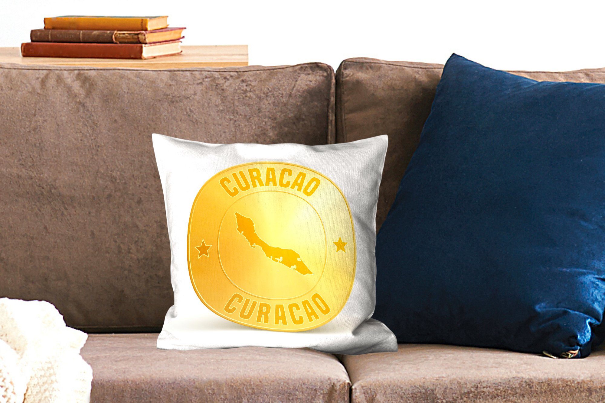 einer Füllung aus Zierkissen Goldmünze mit Illustration Dekokissen MuchoWow für Schlafzimmer, Deko, Wohzimmer, Sofakissen Curaçao,