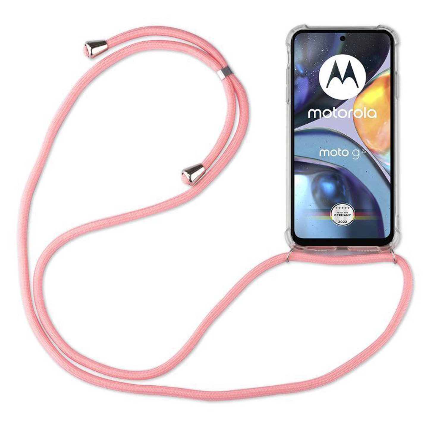 betterfon Handykette für Motorola Moto G22 Handyhülle mit Band & Kordel Bumper Rosa, Hände frei – mit Silikonhülle & Schnur für flexiblen Alltag