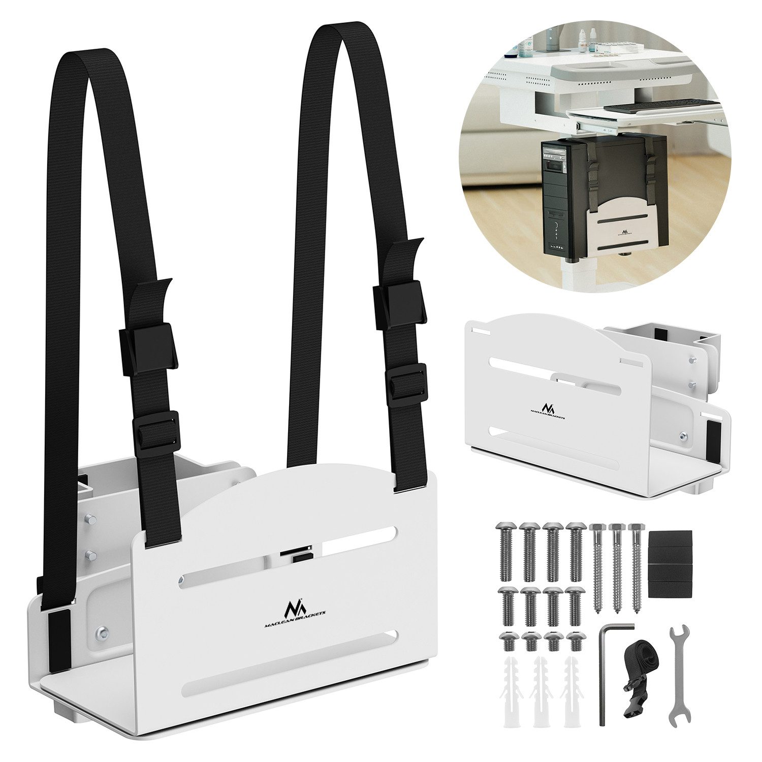 Maclean Halterung MC-116 PC-Halter verstellbar bis 10kg, (CPU-Halter, Bereich 122-212mm)