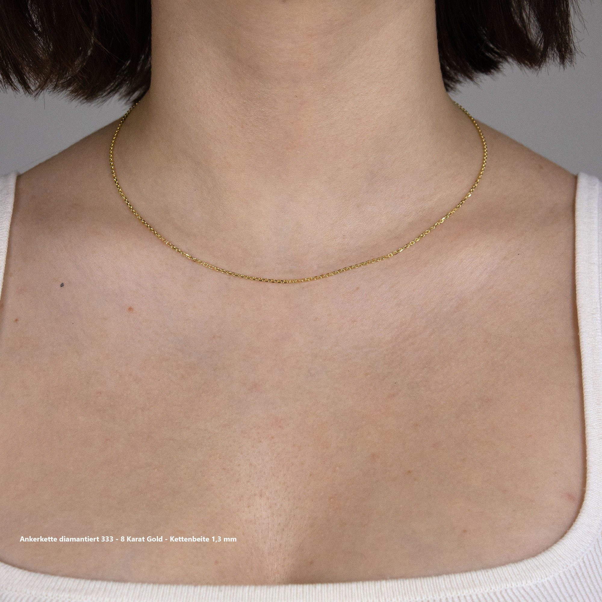 HOPLO Goldkette Goldkette Ankerkette diamantiert 1,3 mm 36 cm 333 - 8 Karat Gold, Made in Germany – Bild 3 von 5
