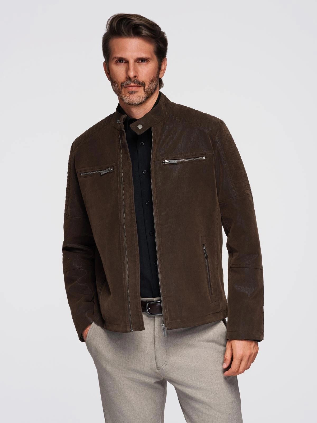 OMBRE Bikerjacke Stylische Herren-Bikerjacke aus Eco-Leder mit Stehkragen günstig online kaufen