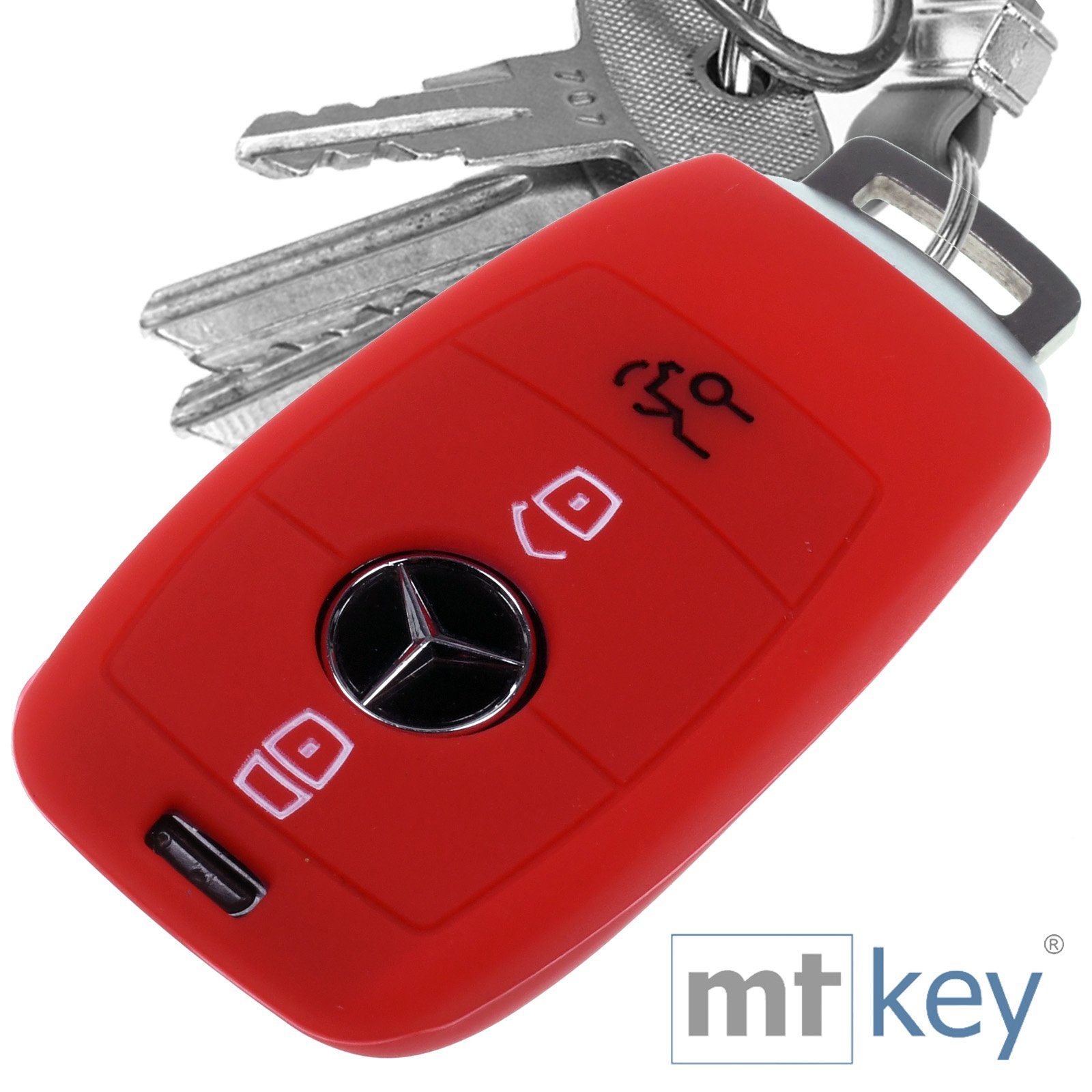 mt-key Schlüsseltasche Autoschlüssel Softcase Silikon Schutzhülle Rot, für Mercedes Benz E-Klasse W213 S213 C238 A238 3 Tasten KEYLESS
