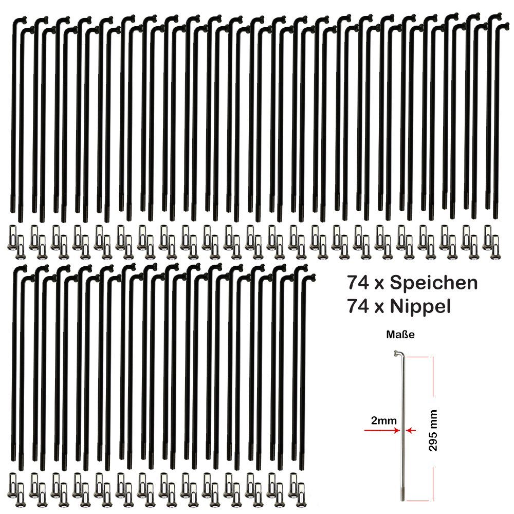 Fahrrad-Laufrad 74Stück Speichen 295mm Spokes VERZINKT 2mm inkl.Messing Speichennippel