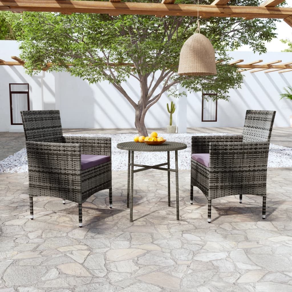 furnicato Garten-Essgruppe 3-tlg. Poly Rattan Grau