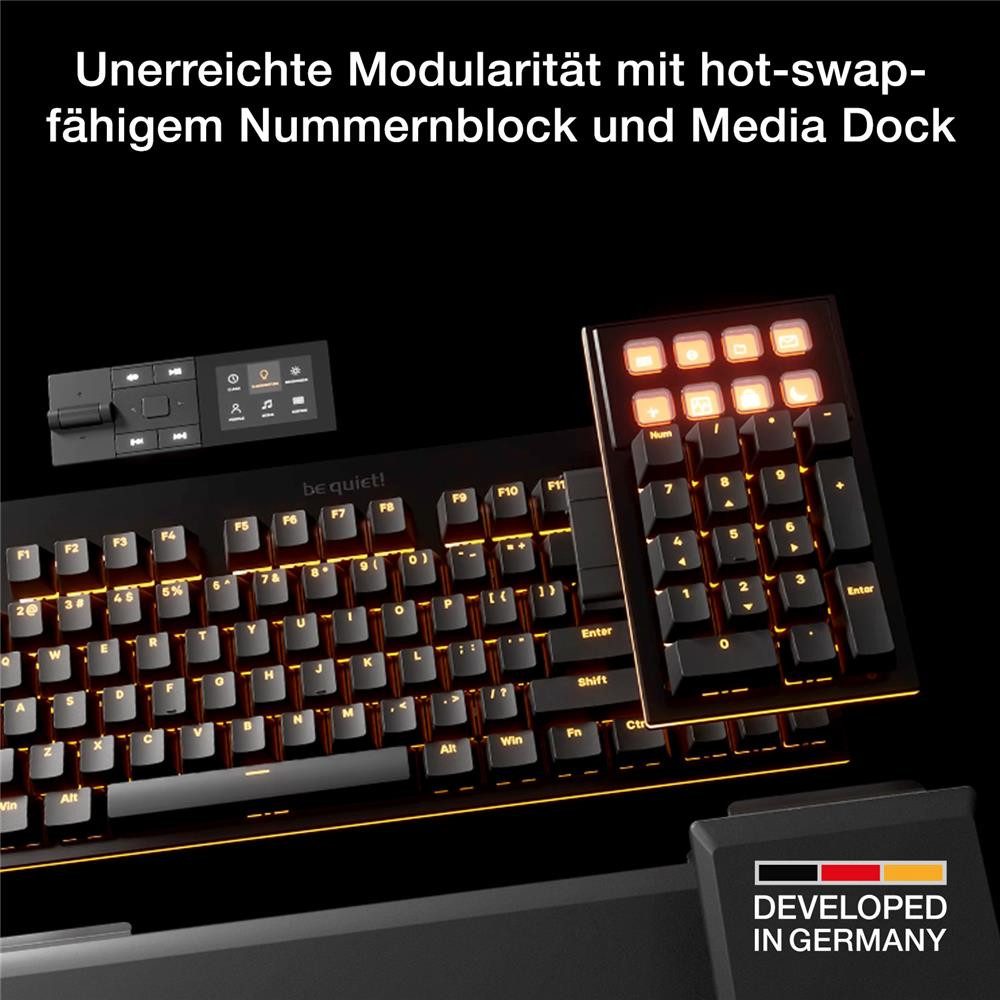 be quiet! Dark Mount Silent Tactile UK ISO Gaming-Tastatur (8 Display-Tasten, Media Dock, hot-swap-fähiger Nummernblock)