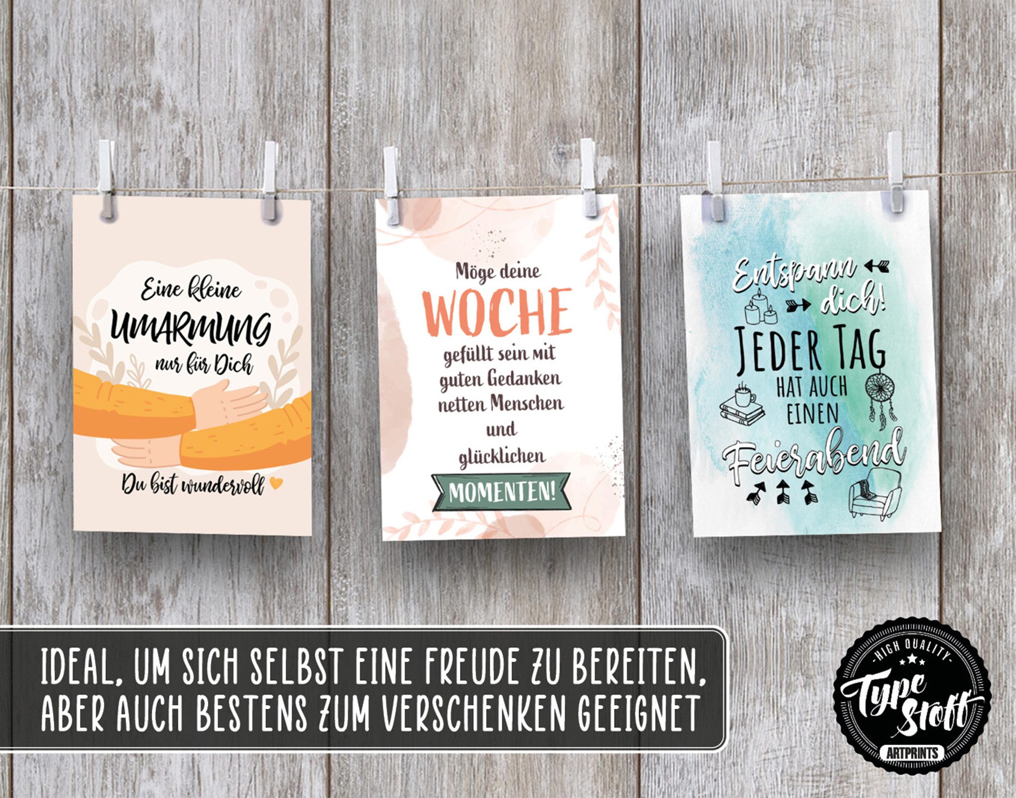 TypeStoff Grußkarten TypeStoff 20er Postkarten-Spar-Set DIN A6 – 20 Sprüchen & Motive