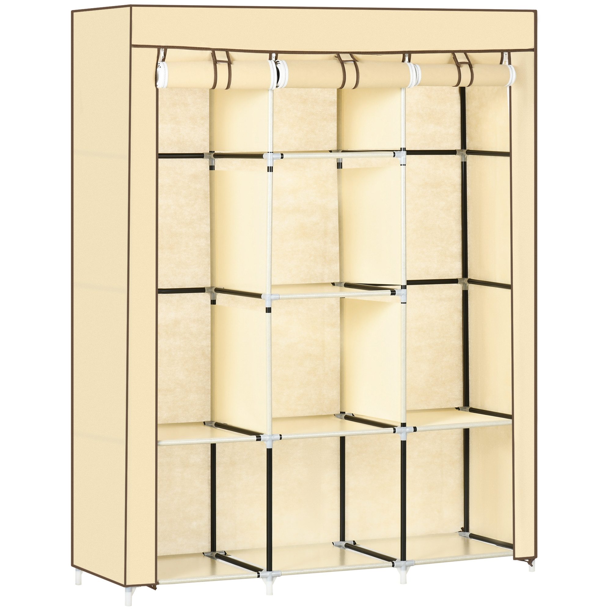 MC Star Stoffschrank Kleiderschrank mit 8 Ebenen & Kleiderstangen, Faltschrank (Faltschrank aus Vliesstoff in Beige, 125x43x162,5cm für platzsparende Aufbewahrung)