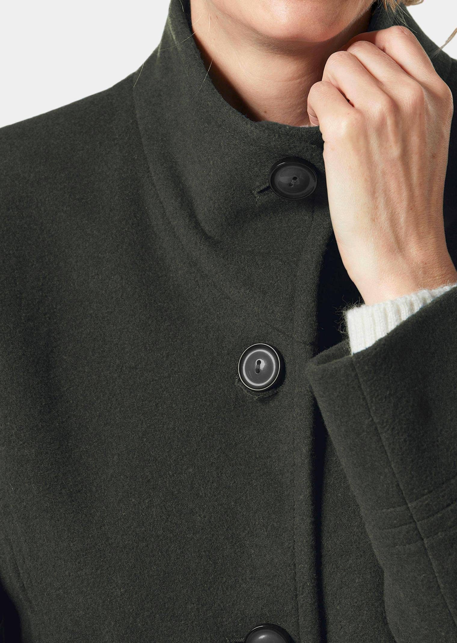 GOLDNER Wolljacke Eleganter Wintermantel mit Stehkragen Longmantel mit Knöpfen, Schubtaschen und Langarm