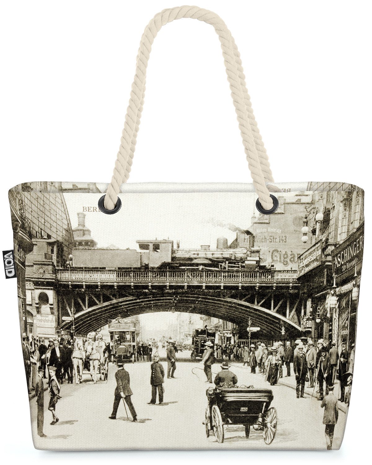 VOID Strandtasche Shopper Strandtasche, Retro Friedrichstrasse Postkarte Karte Vintage Geschichte Berlin Stad