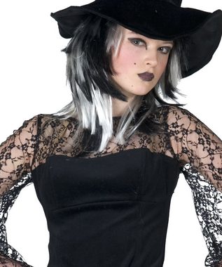 Karneval-Klamotten Hexen-Kostüm langes schwarzes Hexenkleid Damen mit Spitze, Damenkostüm Frauenkostüm Hexe Halloween Kleid