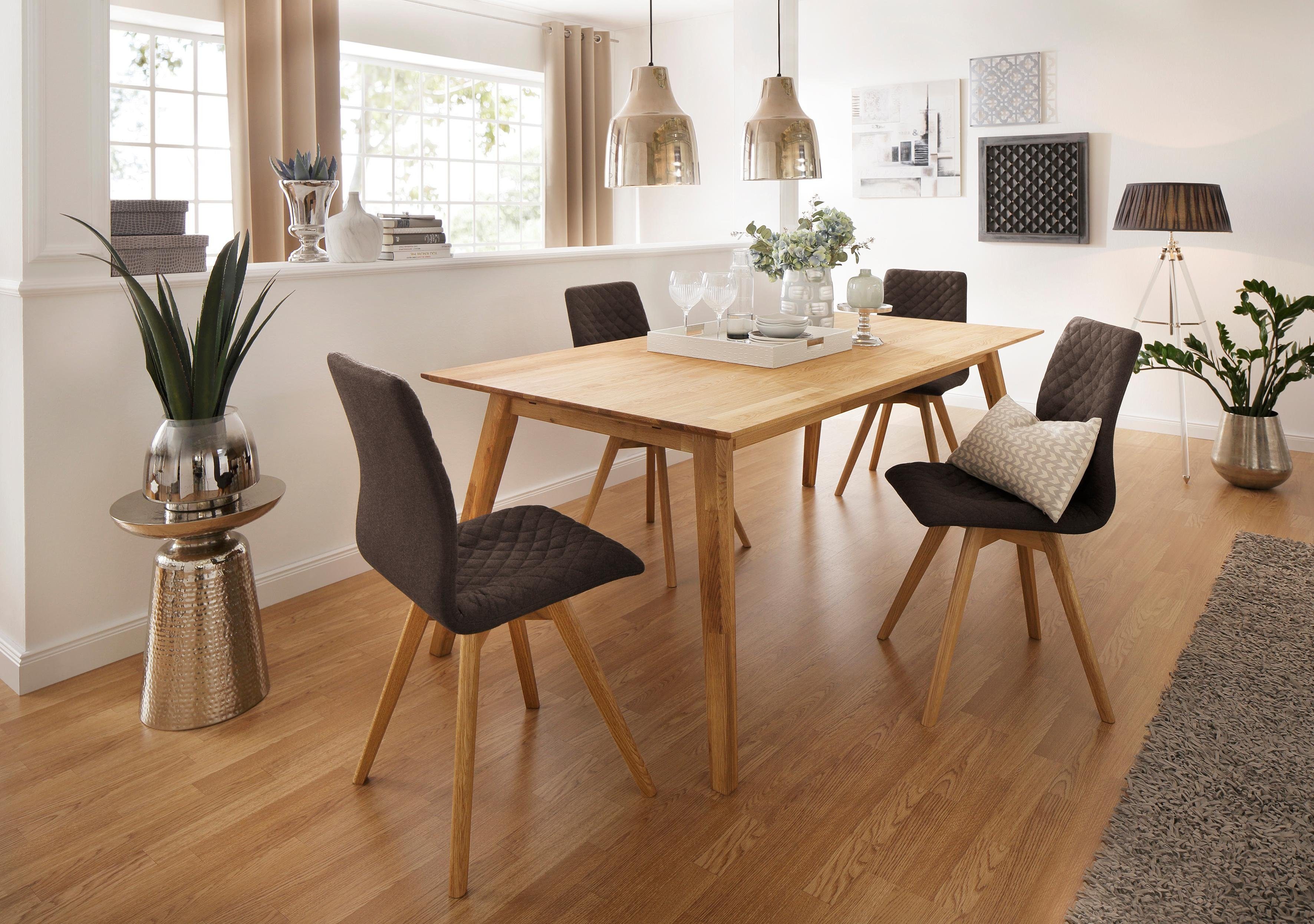 OTTO home Esstisch Lake, Eiche massiv, Breite 150 cm, erweiterbar mit Ansteckplatten